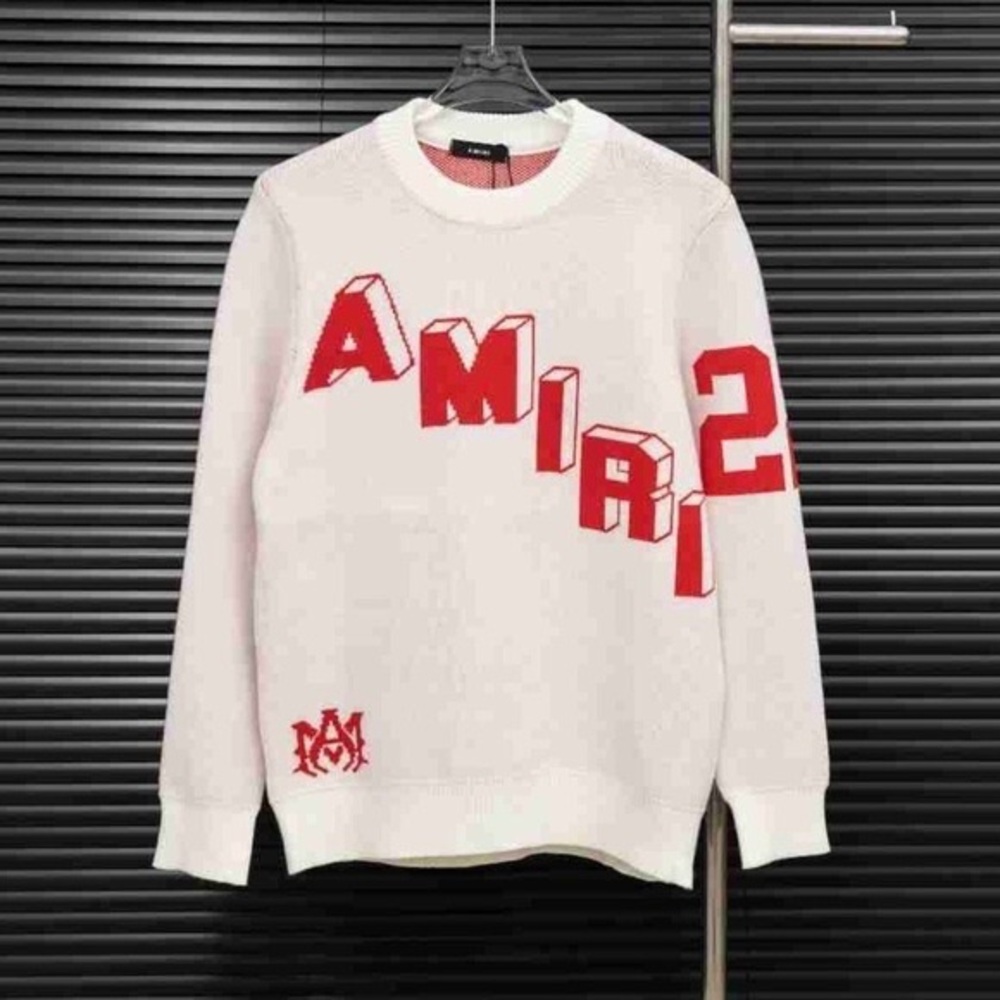 AMIRI Men's Sweater in White with Red Accents